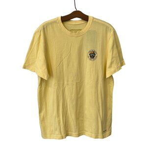 Life is Good Fineline On The Water Crusher Tee Mens Medium Dog Print Yellow NEW
